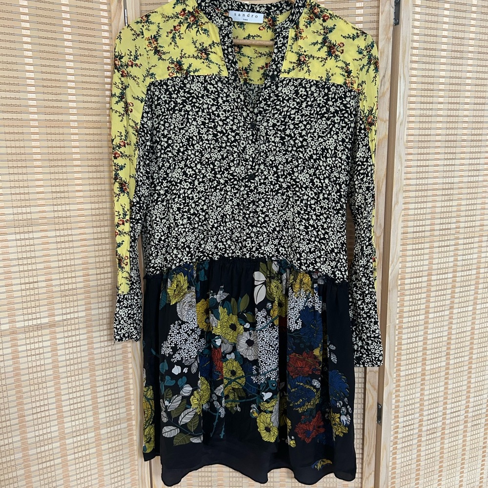 Sandro size 2 print long slv dress